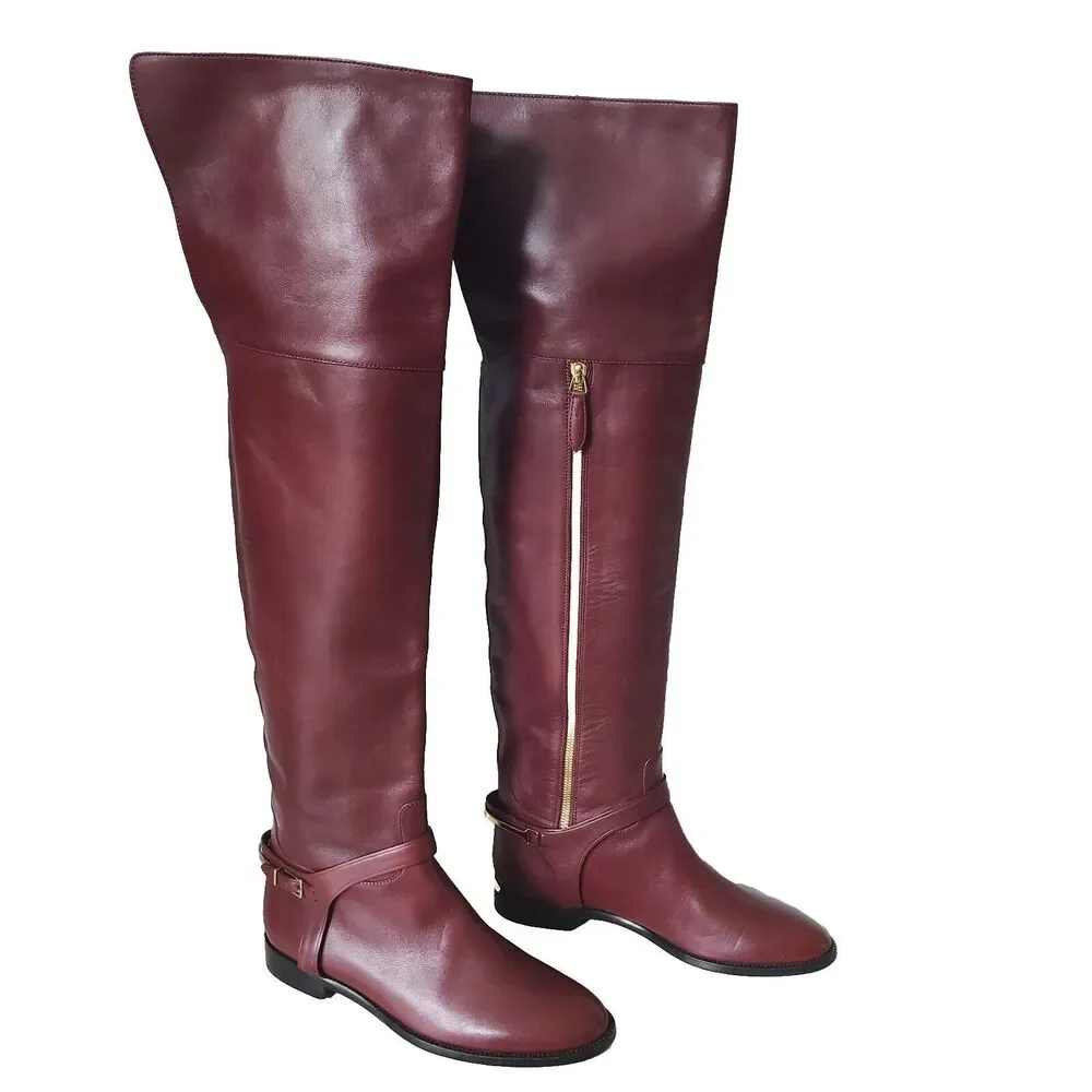 Burberry OTK tall riding buckle boots Carmack burgundy leather sz 6.5 7 37 new